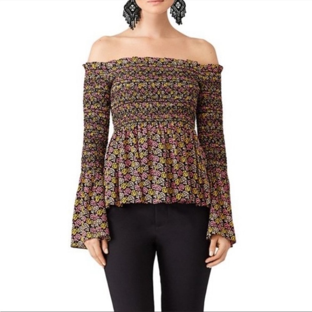 ALC Agra Black Floral Smocked Blouse
